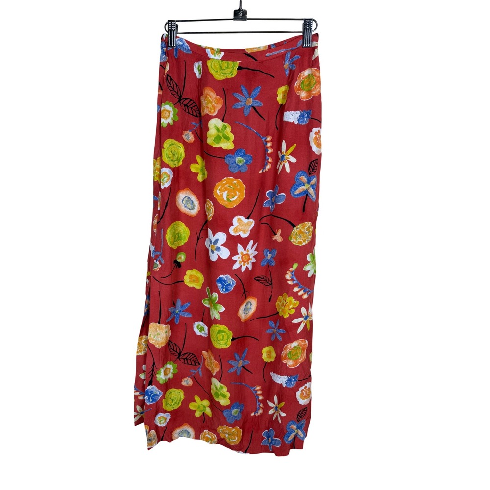 Vintage Harold's Red Floral Maxi Skirt Rayon High Waisted Made in USA Size 2